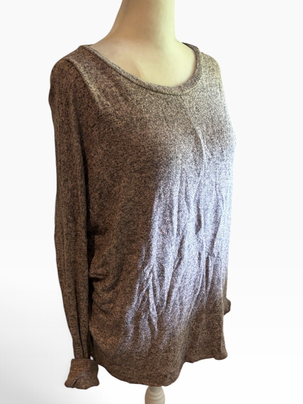 Sans Souci Women's Heathered Pink/Gray Scoop Neck Long-Sleeve Top